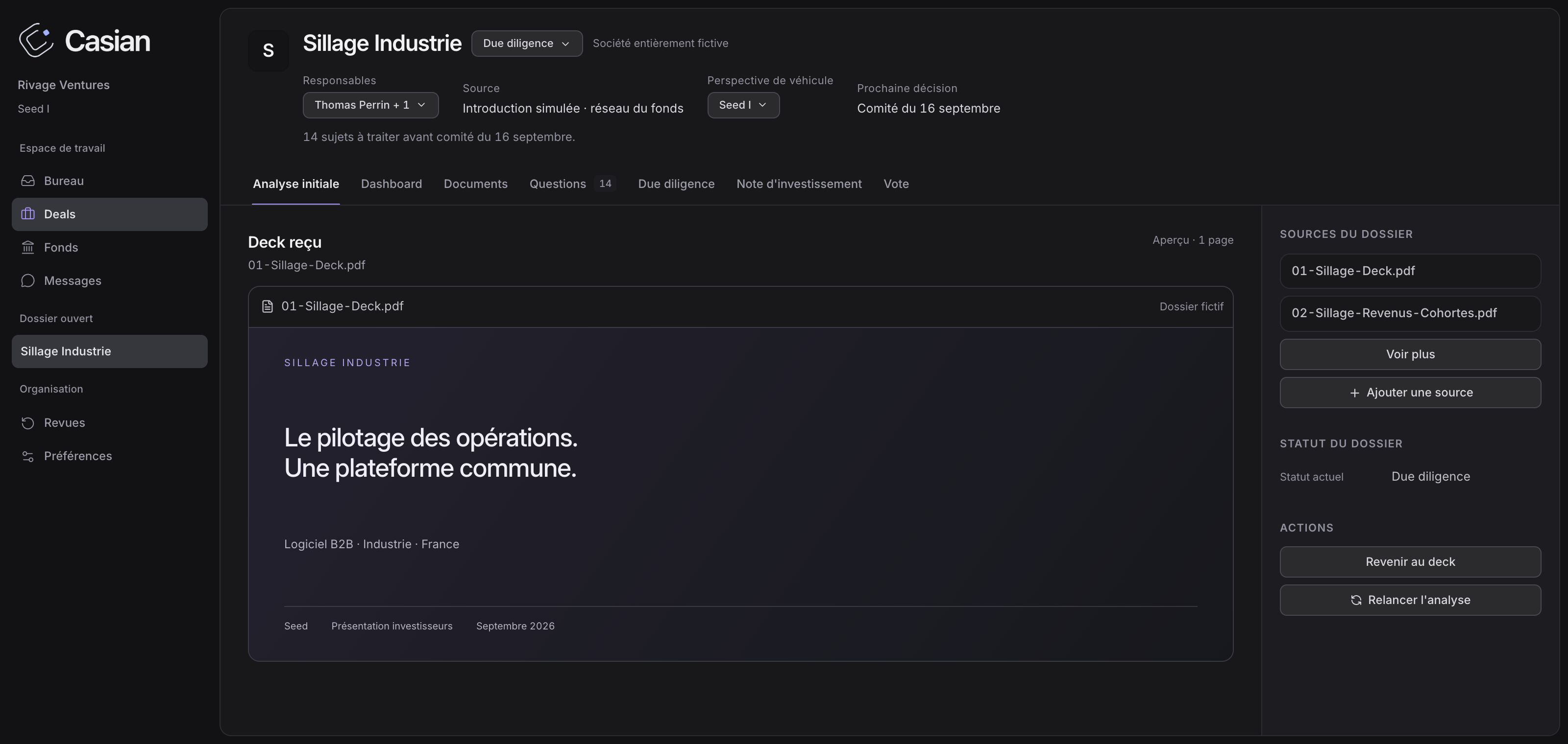 Le logiciel Casian : navigation des modules, aperçu complet du deck et documents du dossier